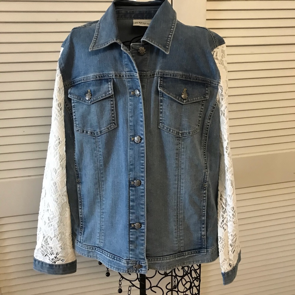 Chico’s Denim Jacket w/ Lace Sleeves.